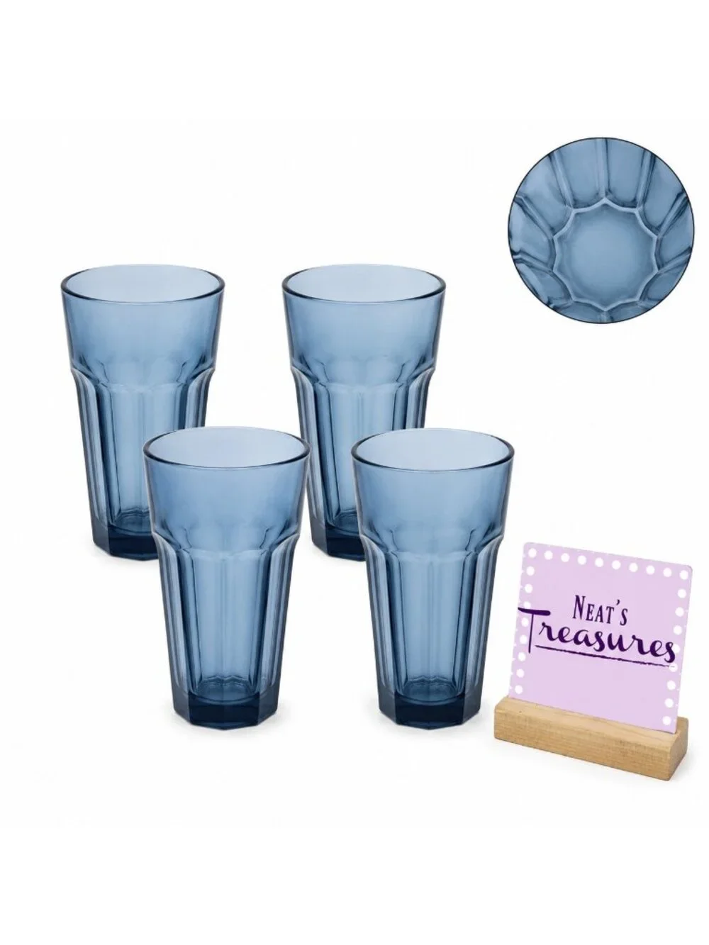 Libbey DURATUFF GIBRALTAR Dusky Blue Cooler Glass Panel Tumber Glasses Set 4